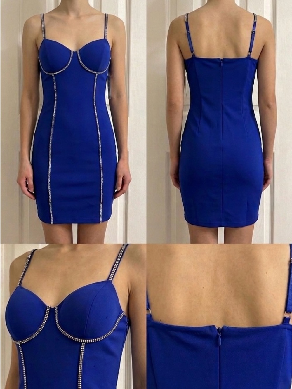 Entry Cobalt Blue Strapless Rhinestone-Trim Bodycon Dress